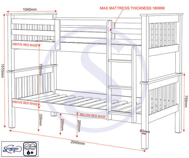 The 'Naples' White or Dark grey Bunk Bed