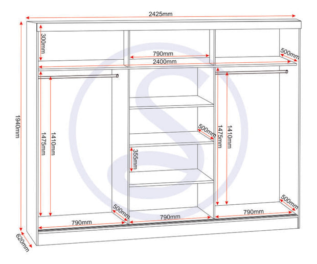 Nevada 3 door sliding wardrobe