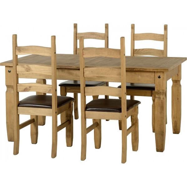 Corona Extending Dining Set with 4 chairs with brown seat pads