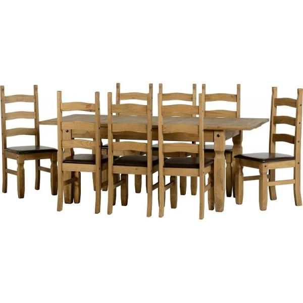 Corona Extending Dining Set with 8 chairs with brown seat pads