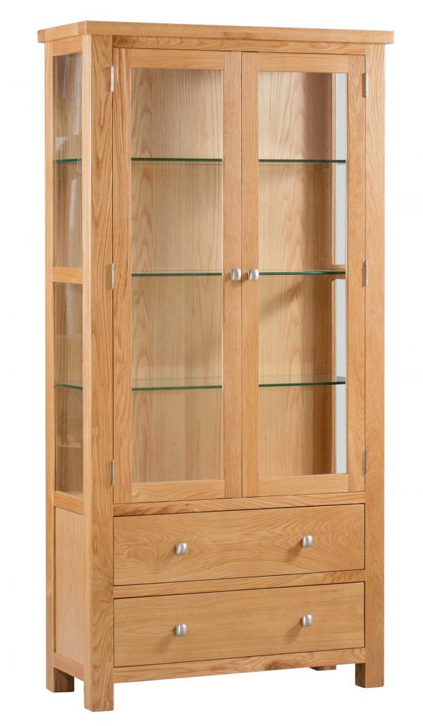 Devon Oak Glass Door Display Cabinet