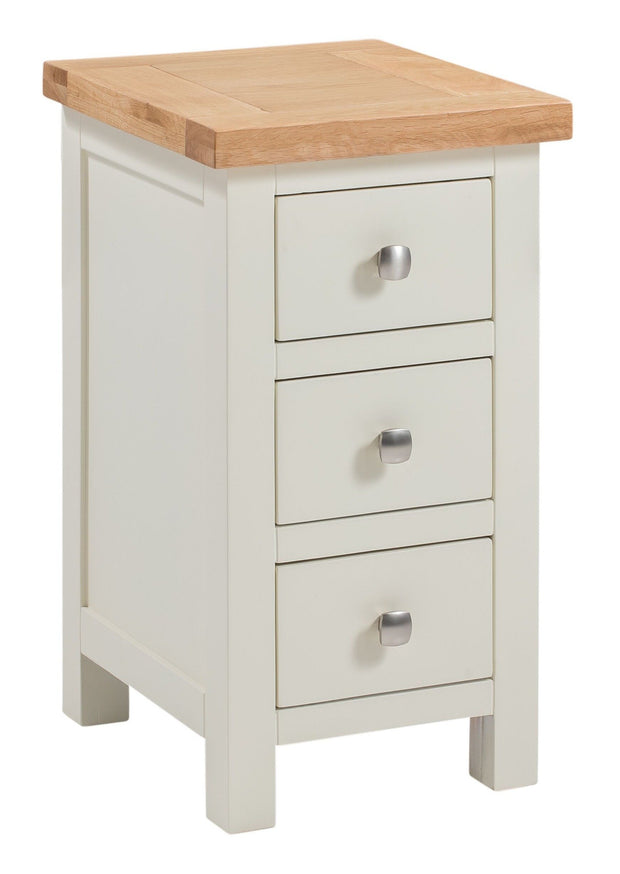 Devon Painted Oak Narrow Bedside Table with 3 Drawers