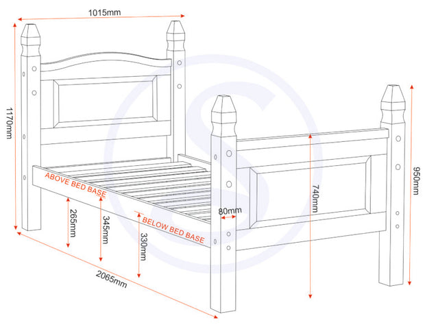 Corona 3ft Bed High Foot End Frame